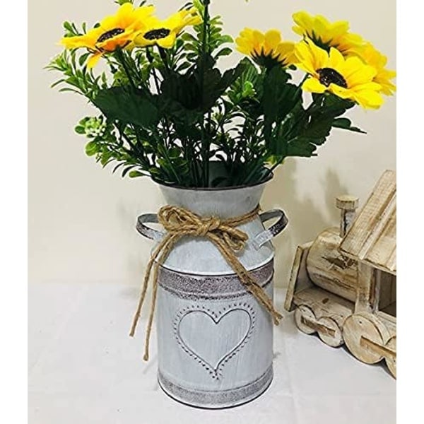1 kpl Metallinen Kulunut Tyylikäs Kukka-maljakko Rustiikkinen Ruukku Maljakko Vintage Harmaa Maljakko Kukille Sydämen Muotoisella Kuviolla Flower-can