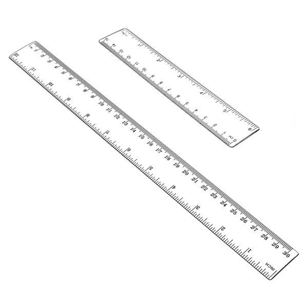 2 stycken plastlinjal flexibel linjal med tum och metriskt mätverktyg 12" och 6" tum