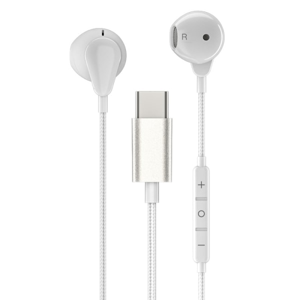 Trådbundna hörlurar för Huawei / Samsung TYPEC In-Ear med Inline-kontroll och mikrofon för mobiltelefon White