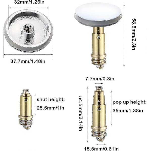 2 stk. Badeværelse Push Pop-up Click Clack Prop, 38 mm Vask Afløbsprop Pop-up Prop