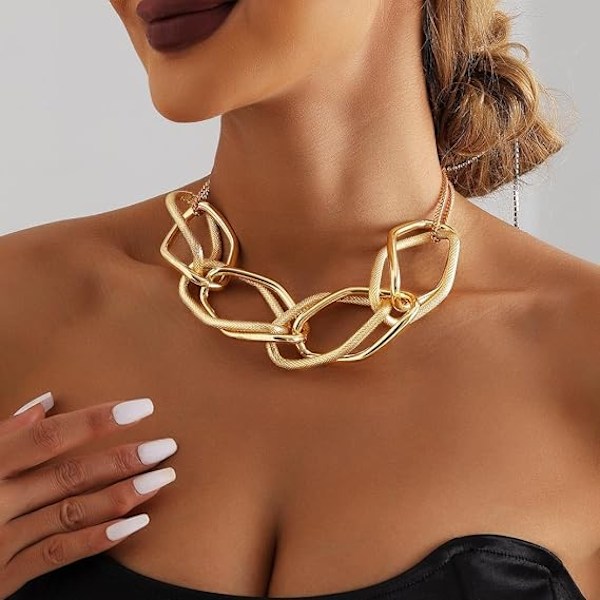 Kraftig Choker Halskjede Gull Punk Cuba Lenke Tykt Halskjede Kjede for Kvinner