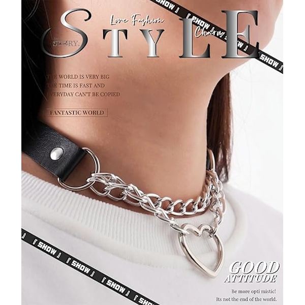 Punk Goth PU Läder Choker Halsband med Hjärthänge Berlocker Choker för Kvinnor Män A
