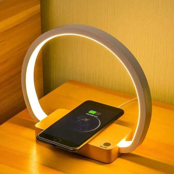 Nattbordslampe Trådløs Lader LED Bordlampe med Berøringskontroll Skrivebordslampe Øyepleie Leselampe for Barn Voksne Hjem Hybel A