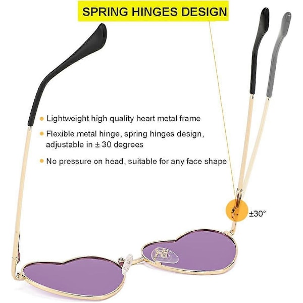 SDIGV Polariserte Hjerte Solbriller for Kvinner Mote Nydelig Stil Metallramme UV400 Beskyttelse Linse Gold Purple