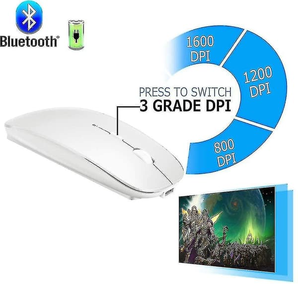 Trådløs Bluetooth Mus Til Macbook Pro/macbook Air/ipad/laptop/imac/pc-hao white