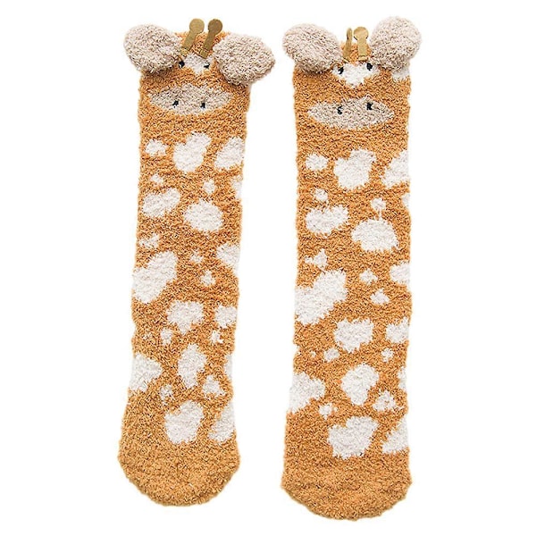 Dames 3D Dyr Vinter Varme Bløde Fluffy Seng Sokker Kvinder Lounge Slipper Gulv Sokker Giraffe