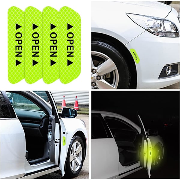 4 kpl Auton Ovien Avainvaroitus Heijastavat Tarrat, Yö näkyvyys Autoturvallisuus Kehotteet Tarrat, Kolari Suojaava Nauha, Auton Tarvikkeet Universaali Green