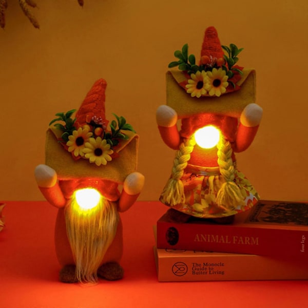 Skördefest Tomtar, Plysch LED-Lampa med Höst Thanksgiving Tomtar, Lysande Tomte Ansiktslös Docka