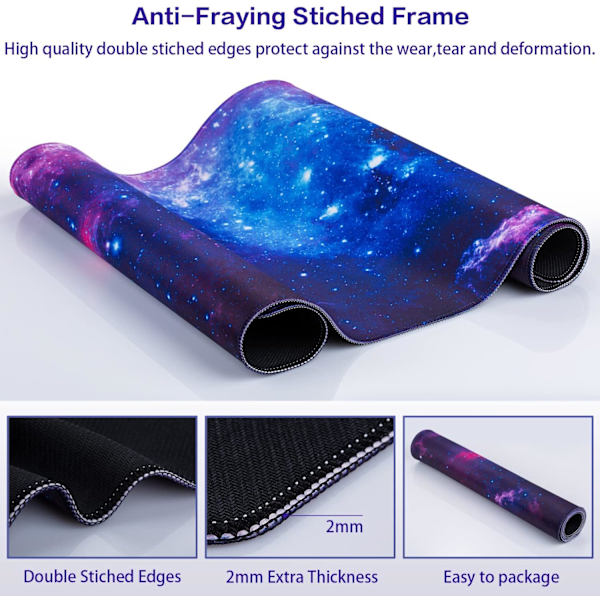 Gaming Mousepad, Udvidet Mousepad 800 x 400 mm, Computer Tastatur Mouse Mat Desk Pad med Skridsikker Gummibund og Syet Kant til Gaming Arbejde Blue-Galaxy XXL