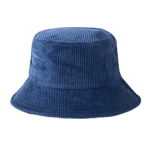 Manchestervelour Bucket Hat Vinter Varm Hip Hop Ribbad Randig Fiskehatt för Sol Cyan