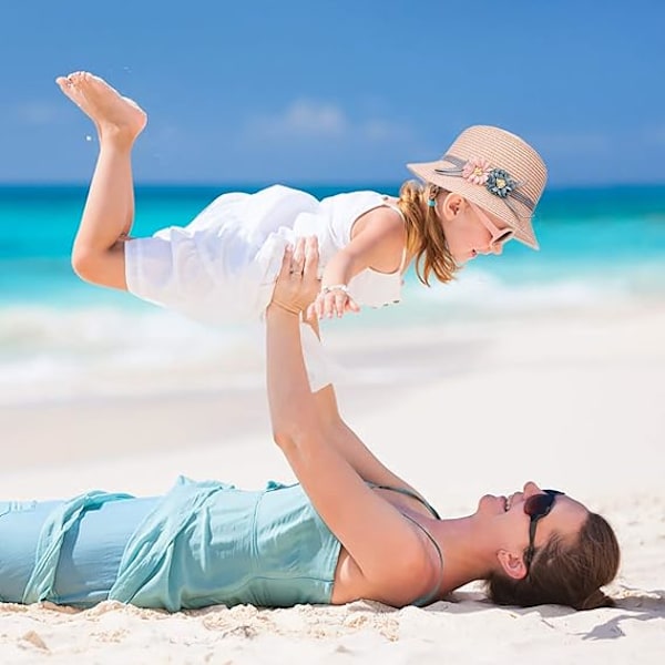 Solhatt Sommar Strand Halmhattar och Mini Söt Väska Set med Blommor Dekoration för Semester Utomhusaktiviteter Pink