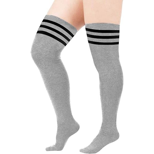 Kvinders Ekstra Lange Lårhøje Strømper Tynde Striber Tube Strømper Over Knæ Strømper Casual Høj Støvle Strømper 1 Pc Extra-l Stripes-3bk Gray
