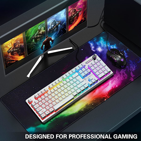 Gaming Mousepad, Udvidet Mousepad 800 x 400 mm, Computer Tastatur Mouse Mat Desk Pad med Skridsikker Gummibund og Syet Kant til Gaming Arbejde Colorful Aurora XXL