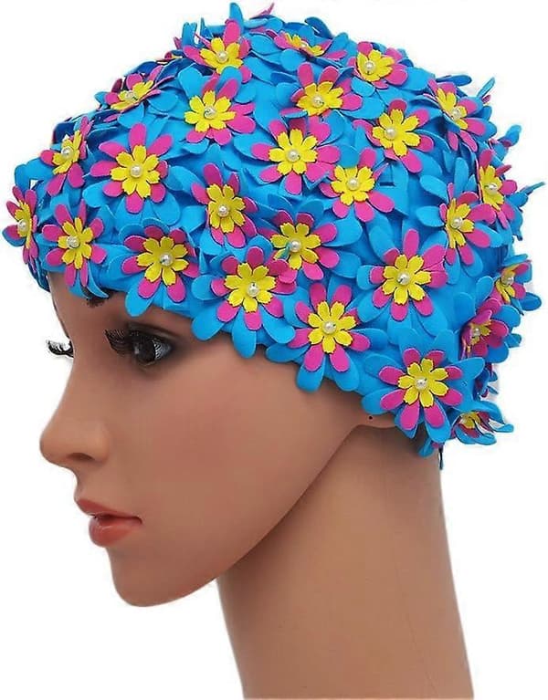 Badehette Floral Petal Retro Stil Badehetter for Kvinner (Blå)