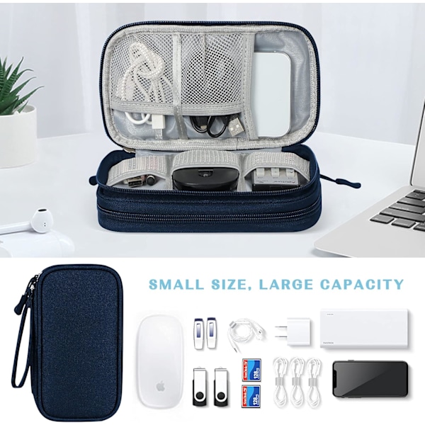 Dobbeltlags Elektronikk Tilbehørsveske Organizer for Kabler, Universal Bære Reise Gadget Veske for Kabler, Power Bank, USB-minne, Lader Harddisk A-blue