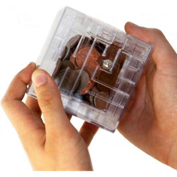 Penge-Labyrint Puslespilboks, Unik Pengeopbevaring, Labyrint Spil Mynt Opsparingsboks Fantastisk Gave til Børn og Børn 1 stk transparent