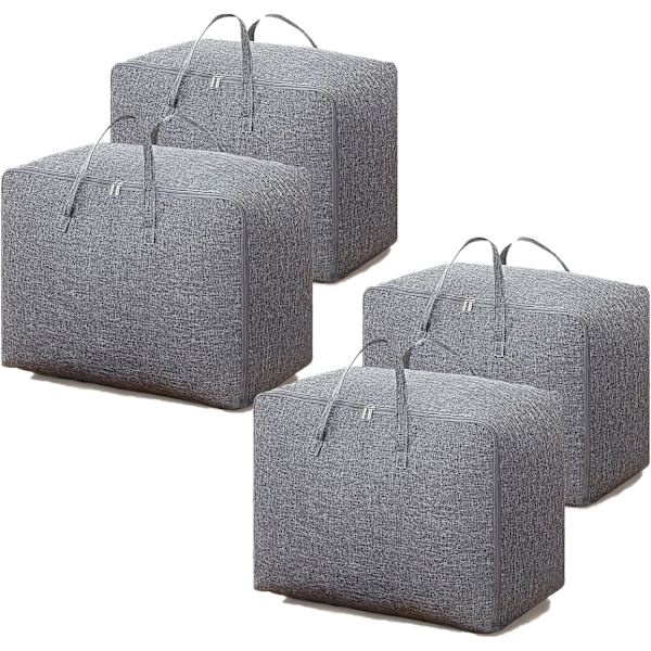Klær Oppbevaringspose Dyne Oppbevaringsposer King Size Oppbevaringsposer for Dyner Klær Quilt Tepper Sengetøy Dyneposer Under Sengen Oppbevaringsposer med Glidelåser Grey 75L*4PCS