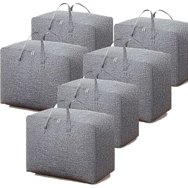 Klær Oppbevaringspose Dyne Oppbevaringsposer King Size Oppbevaringsposer for Dyner Klær Quilt Tepper Sengetøy Dyneposer Under Sengen Oppbevaringsposer med Glidelåser Grey 75L*6PCS