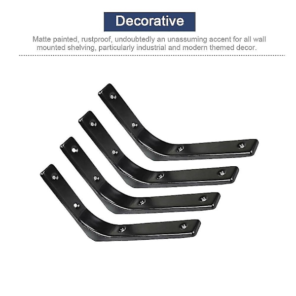 4kpl Raskaan sarjan hyllynkannatin L-muotoinen DIY-teräksinen huonekalujen seinäkiinnike kodin sisustus uusi Wuqx Black 100x100mm