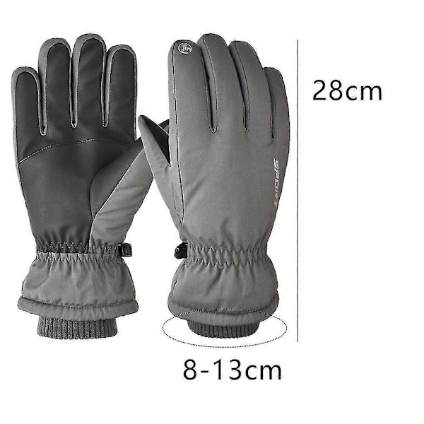 Varme vinterhandsker til touchscreen, vandtætte termiske snehandsker grey