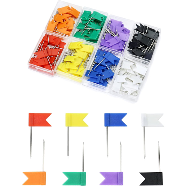 160 stk. Farverige Kortnåle, Flag Push Pins Kortnåle med Stålspids til Opslagstavler og Kort Hjemme Kontor Skole 8 Assorterede Farver