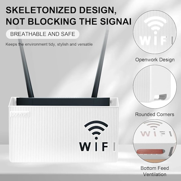 WiFi Router Opbevaringsboks, Væghængt WiFi Opbevaringsboks, Router Opbevaringsshelf, Opbevaringsbokse Shelf til Soveværelse Stue