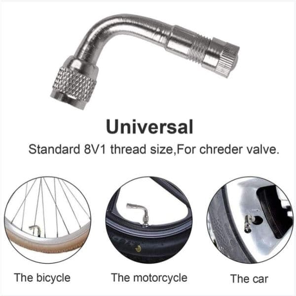 2-pack Universal Motorcykel Scooter Ventilförlängare Adapter Mässing Vinklad Silver 135 degrees