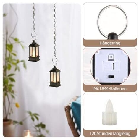 Mini LED udendørs lanterner: Sæt med 24, 9 cm, meget små dekorative sorte lanterner med LED-lys, ideelle til bryllupper, fester, Ramadan,