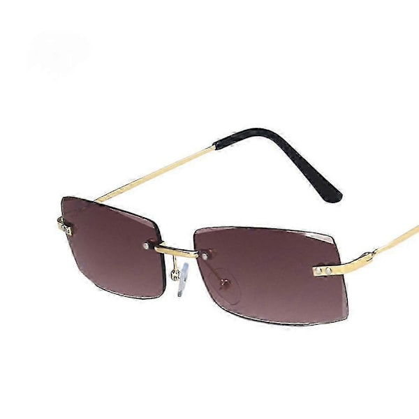 Rektangulära solglasögon med gradient/solid lins, ramlösa koreanska dekorativa glasögon Blue Pink