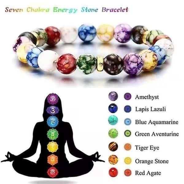 7 Chakras Reiki Healing Stone Armband Yoga Balans Energi Imitera