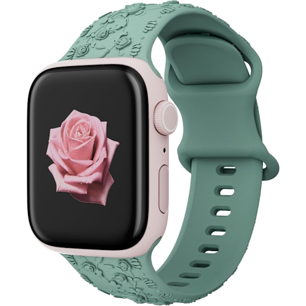 Gravert Rem for Apple Watch-reimer, iwatch-reim Kvinner, Myk Silikon Rose Blomstermønster Bånd for iWatch Series-reim Red/Cactus 38/40/41mm