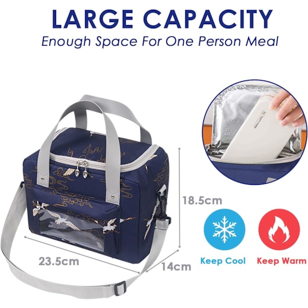Isolerad lunchväska 11L Liten lunchväska Termos lunchväskor för vuxna Kylväska Bärbar dam picknickväska Navy blue