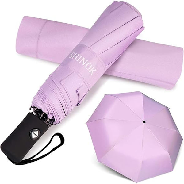 Rejseparasol Foldbar Kompakt Parasol Automatisk Åbning og Lukning Solregnparasol med Ærme Purple