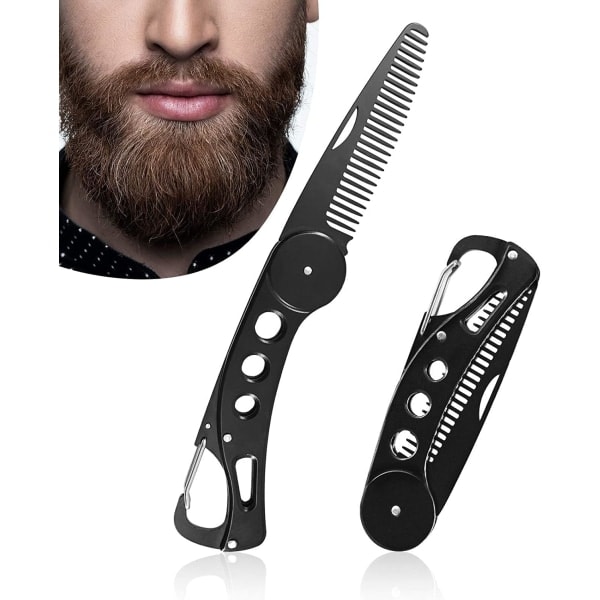 Skäggkam i rostfritt stål, hopfällbar skäggkam, mustaschkam, fickkam, hårstylingkam för män, för hår, skägg och mustasch