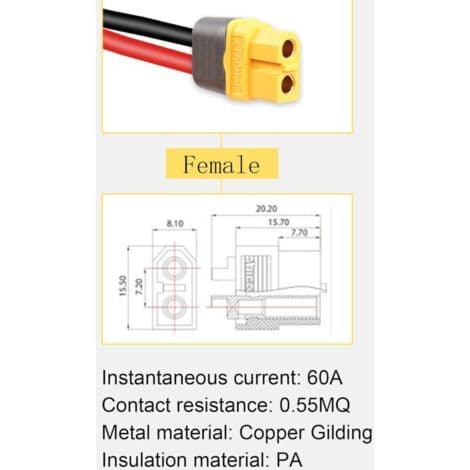 Mann til XT60 12 AWG solcellepaneladapterkabel, for bobilsolcellepaneler, bærbare kraftstasjoner, solcellegeneratorer, 1 m