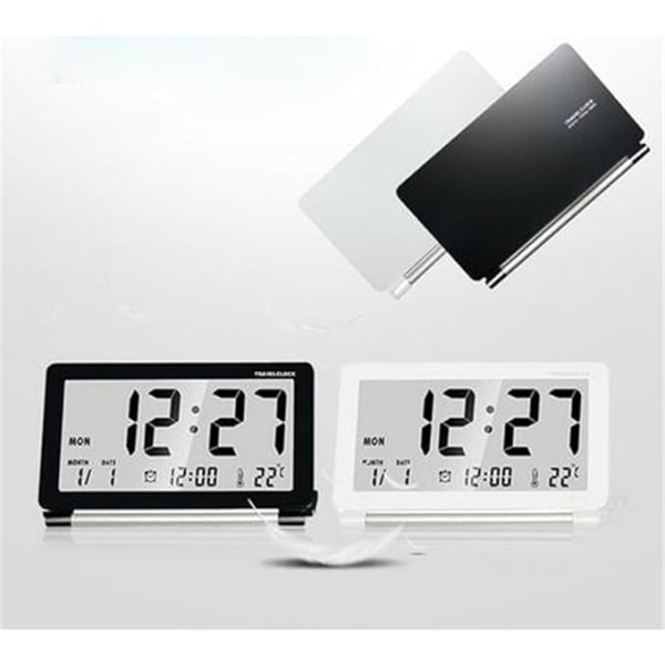 LCD-väckarklocka Ultra-tunn Vikbar Reseväckarklocka Bärbar Digital Väckarklocka (Vit)