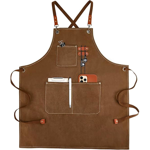 Lerreklede i Canvas for Menn med Lommer, Justerbar Stropp og Store Lommer, Kjøkken Matlaging Baking Kokk Lerreklede