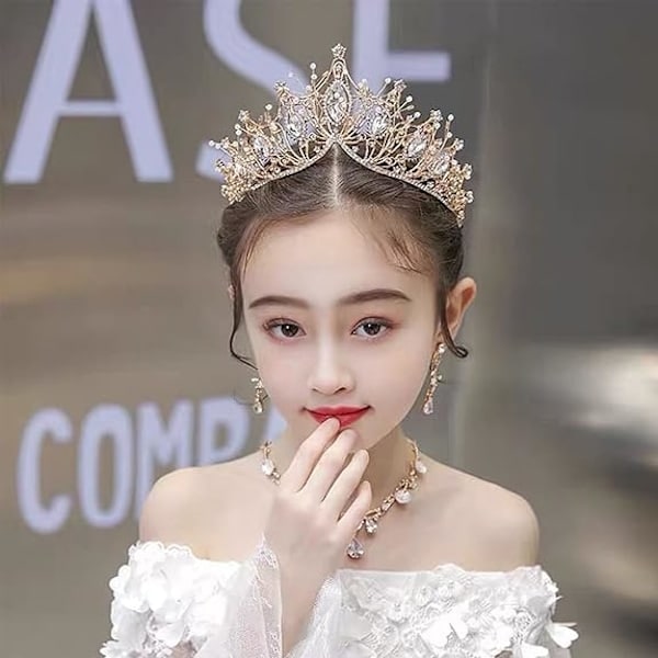 Guld prinsessekrone, rhinestones krystal, gudinde, dronning, julekostume, rollespil, bryllupsdanskonkurrence