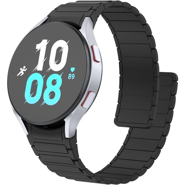 Blød rem kompatibel med Samsung Galaxy Watch 4/5/6 rem til kvinder og mænd, klassiske silikone sportsbånd med magnetisk lukning Black