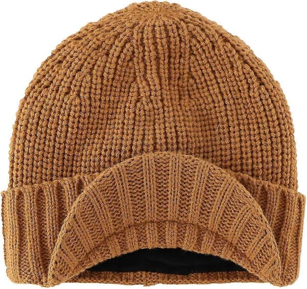 Hatt med skärm för män, vinter, stickad, tjock, utomhus Camel One Size
