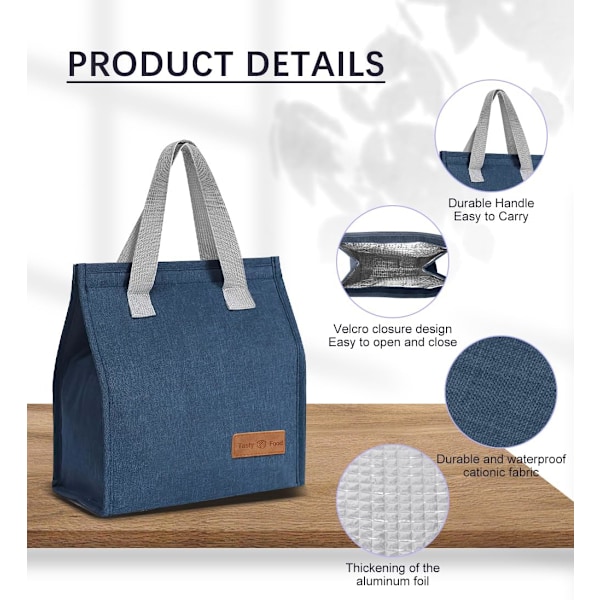 Lunsjposer for Kvinner Menn, Bærbar Isolerende Lunsjpose Vannresistent Lekkasjesikker Lunsjboks Tote Bag for Barn Jenter Gutter Voksne Blue