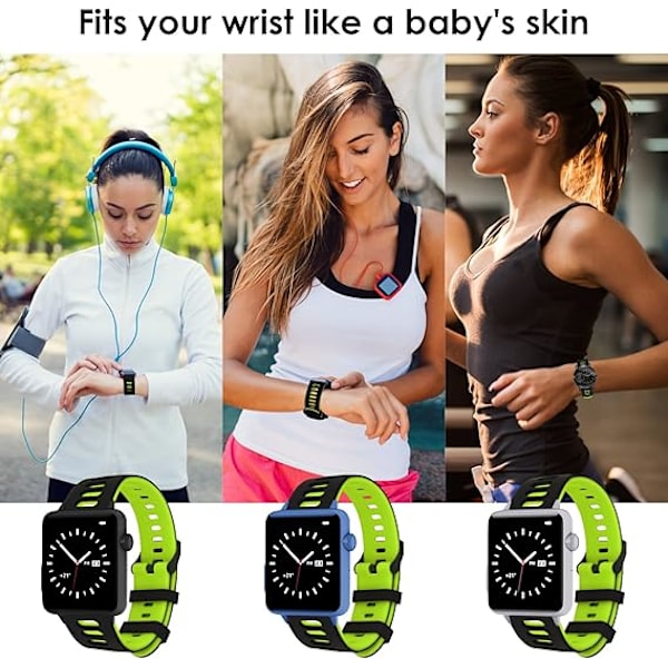 Silikon Urrem, Hurtig Udskiftning Sport Urrem, Universal Smartwatch Rem med Sort Rustfrit Stål Spænde til Mænd og Kvinder Black-Green 22mm