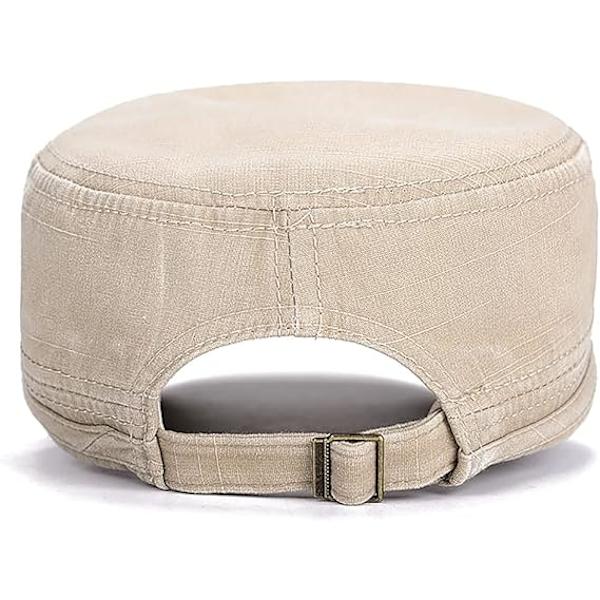 Unisex Cadet Hærhat Justerbar Flad Top Hat Vasket Bomuld Militær Hat Baseball Hat Beige