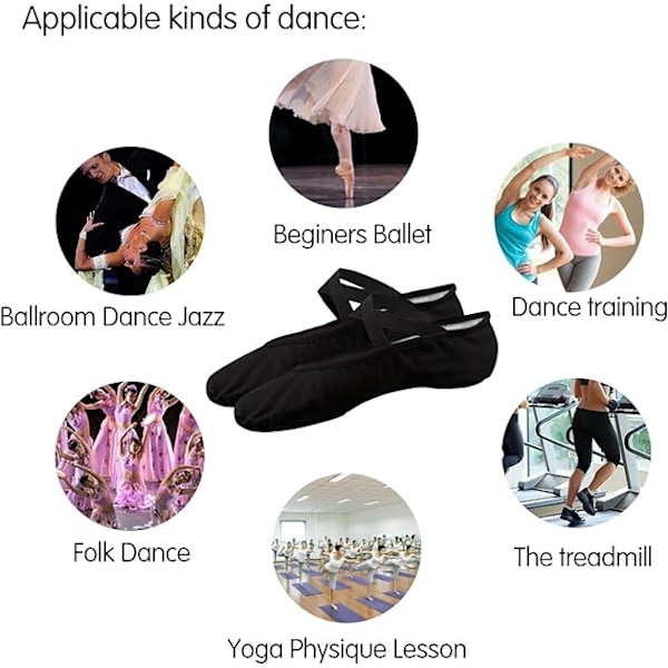 Balletdansesko med delt såle - Flat Gymnastikdanseslippere Black 2 UK