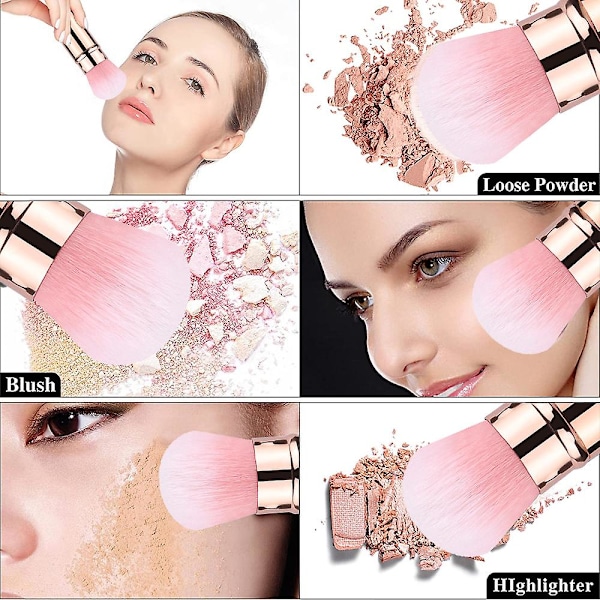 Retrakterbara sminkborstar, Reseblushborste, Sminkborste med lock för rouge Pink gold