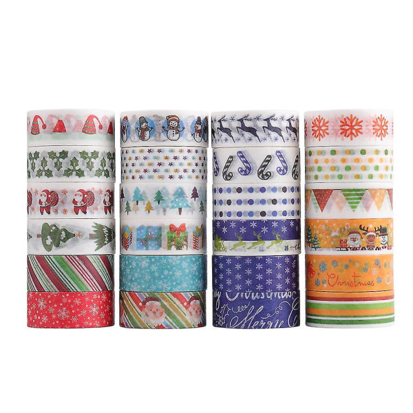 24 Rullaa Jouluaiheista Washi-Teippiä, Joulupukki ja Lumhiutale Kuviot, Aikuisten ja Lasten DIY-Taiteen ja Käsitöiden Lahjapakkaus Scrapbooking-Teippi