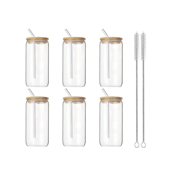 6 st 47 cl glas med lock och sugrör, transparenta glas för kaffe, öl, te, vinglas, hållbara dricksredskap