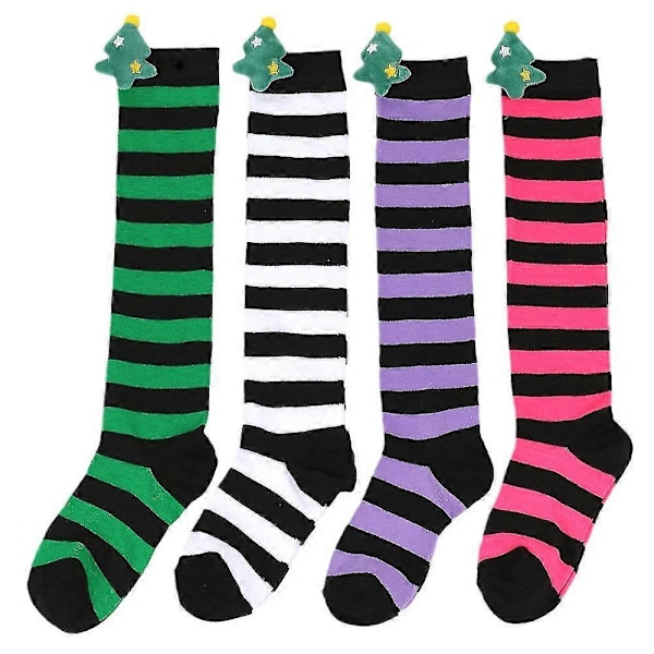 Nya julstrumpor för barn höst och vinter, söta plyschdockstrumpor, knästrumpor, randiga strumpor, tecknade dockstrumpor black yellowed Christmas trees