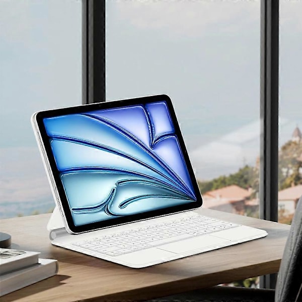iPad Air 11 (2024) (M2) Bluetooth-näppäimistö Magneettinen Ripustus PC+PU Nahka Tablet-kotelo - Valkoinen Multicolor White