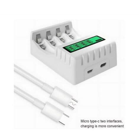Batterilader, oppladbar batterilader, 4-spors AA- og AAA-batterilader, digital og smart lader, hurtiglading, smartlading